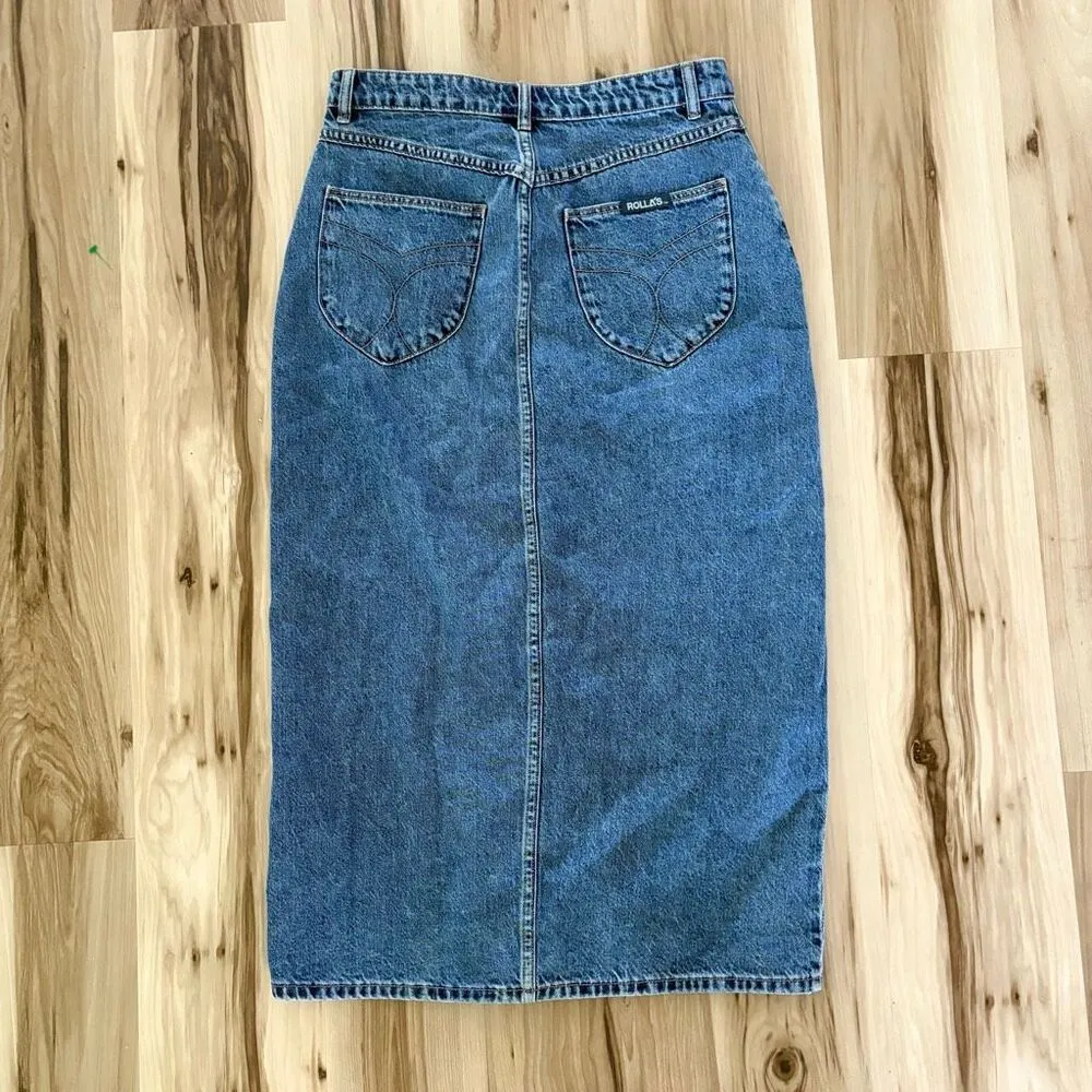 Rolla’s Chicago Skirt Midi Denim Front Slit Button Fly size 30 Blue - Image 3