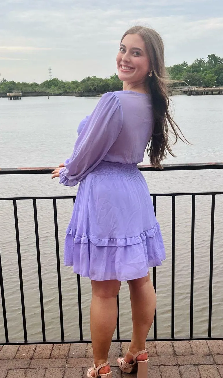 Purple bow front long sleeve dress - Image 5