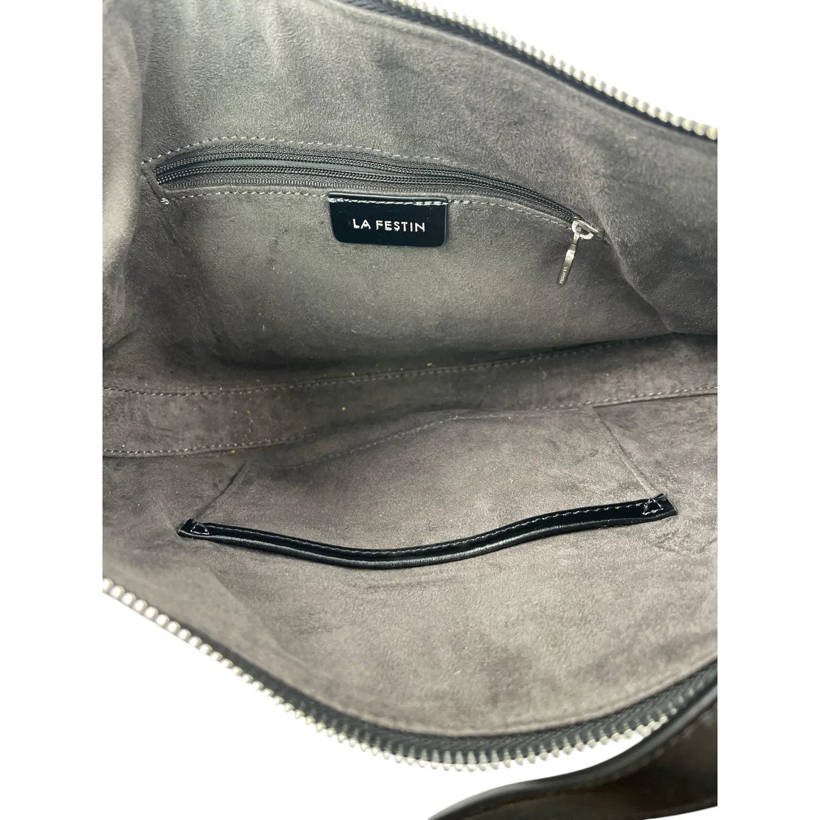 La Festin Black Leather Buckle Shoulder Crossbody Hobo Crescent Purse Handbag OS - Image 5