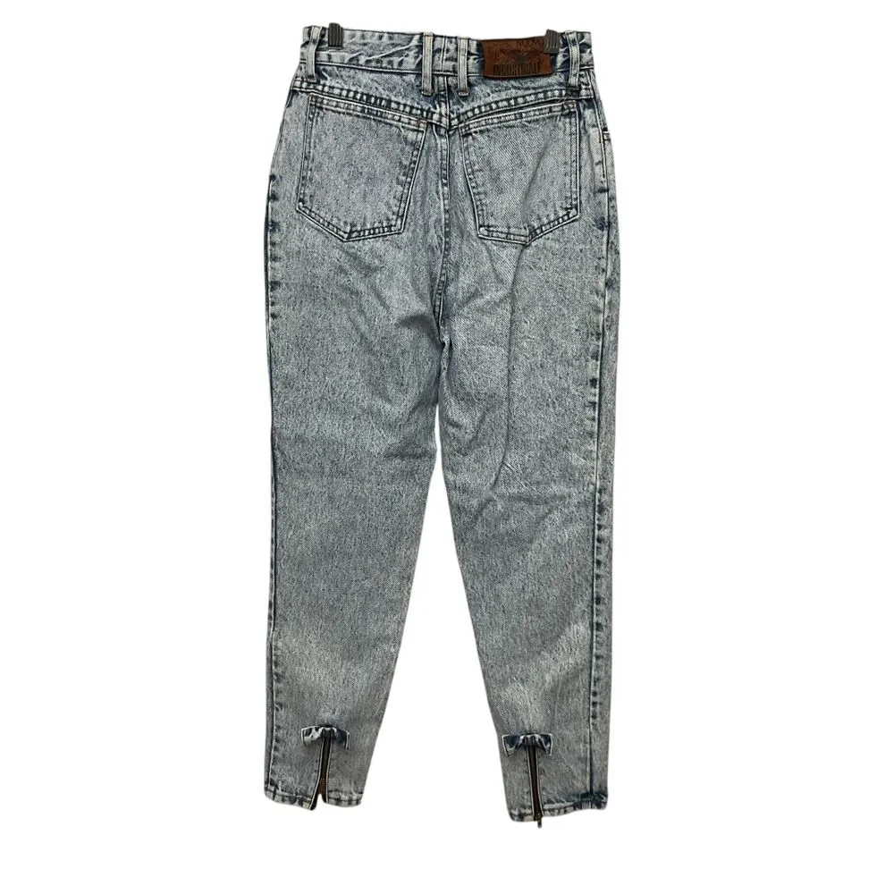 Vintage Nuovo High Waisted Mom‎ Jeans Size 7 Acid Wash Denim Ankle Zip Bow 80s Blue - Image 2