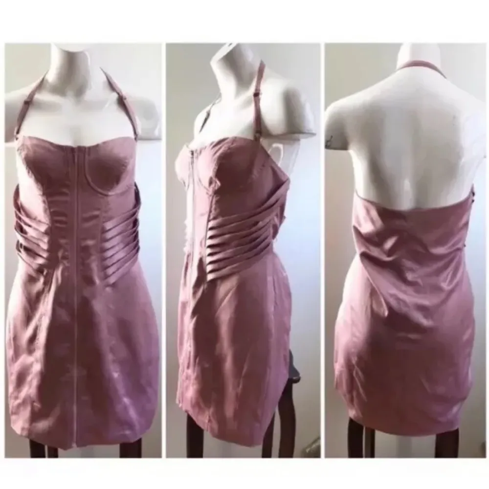 ASOS Rayan Odyll Pastel Pink Satin Bustier Halter Bodycon Mini Dress Size 12 - Image 3