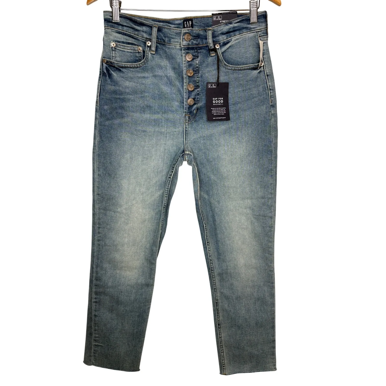 GAP High Rise Cigarette Jeans Button Fly Stretch Women Size 8 29R Raw Hem NWT - Image 2