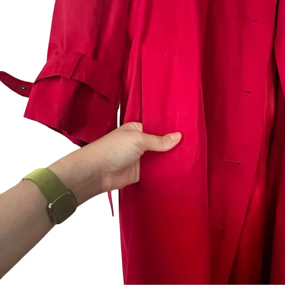 VINTAGE ESCADA Red Belted Cotton Trench Coat Sz 4 - Image 4