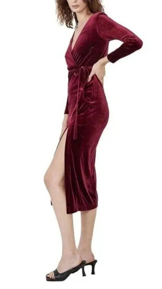 BARDOT Morgan Burgundy Velvet Dress Size 4 Midi Holiday Christmas Party Winter - Image 2