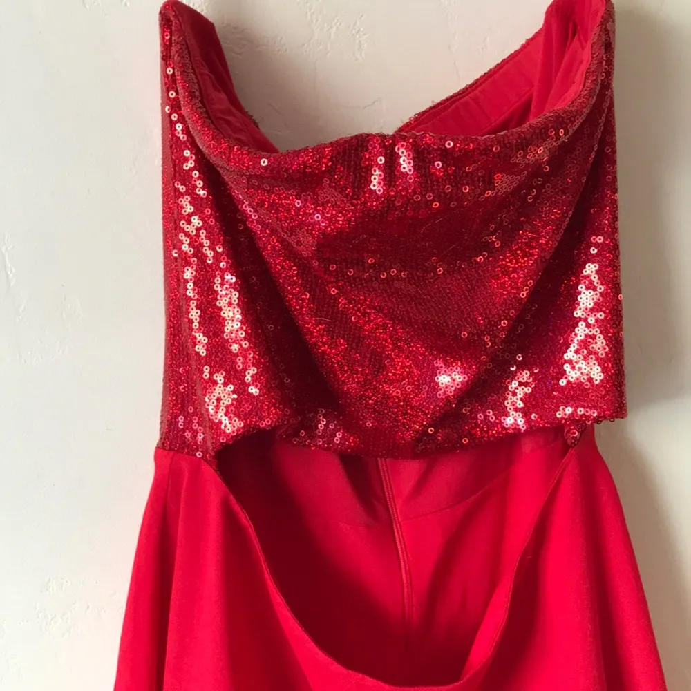 Naven Red Strapless Sequin Cut Out Dress - Image 5