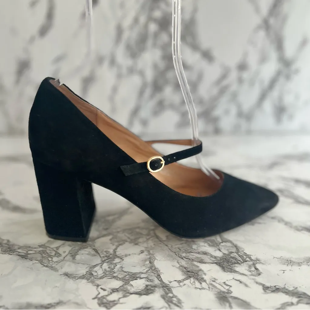 Halogen Atlantic Pacific Helenah Mary Jane Pumps Black Suede Block Heel Trendy - Image 7