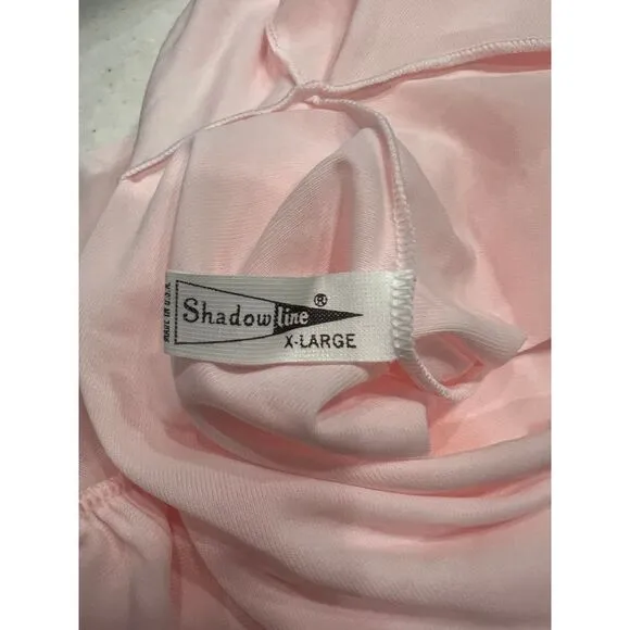 SHADOWLINE‎ PINK FLUTTER sleeve LACY nylon loungewear midi nightgown Size XL - Image 6