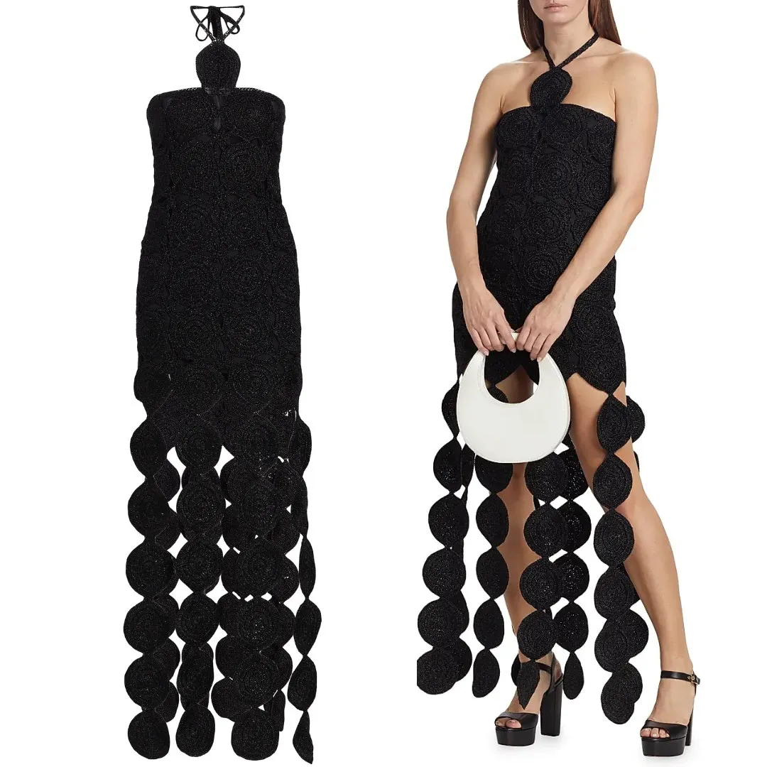 NEW Simon Miller Dress Beep Beep Fringe Black Crochet‎ Halter Maxi Dress Size M Size M - Image 12