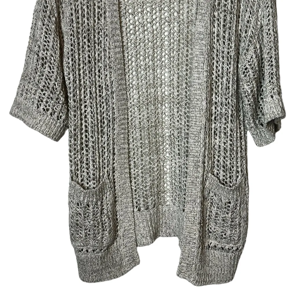 Free People Open Knit Cardigan Sweater Boho Grunge Slouchy Beige Size Small - Image 4