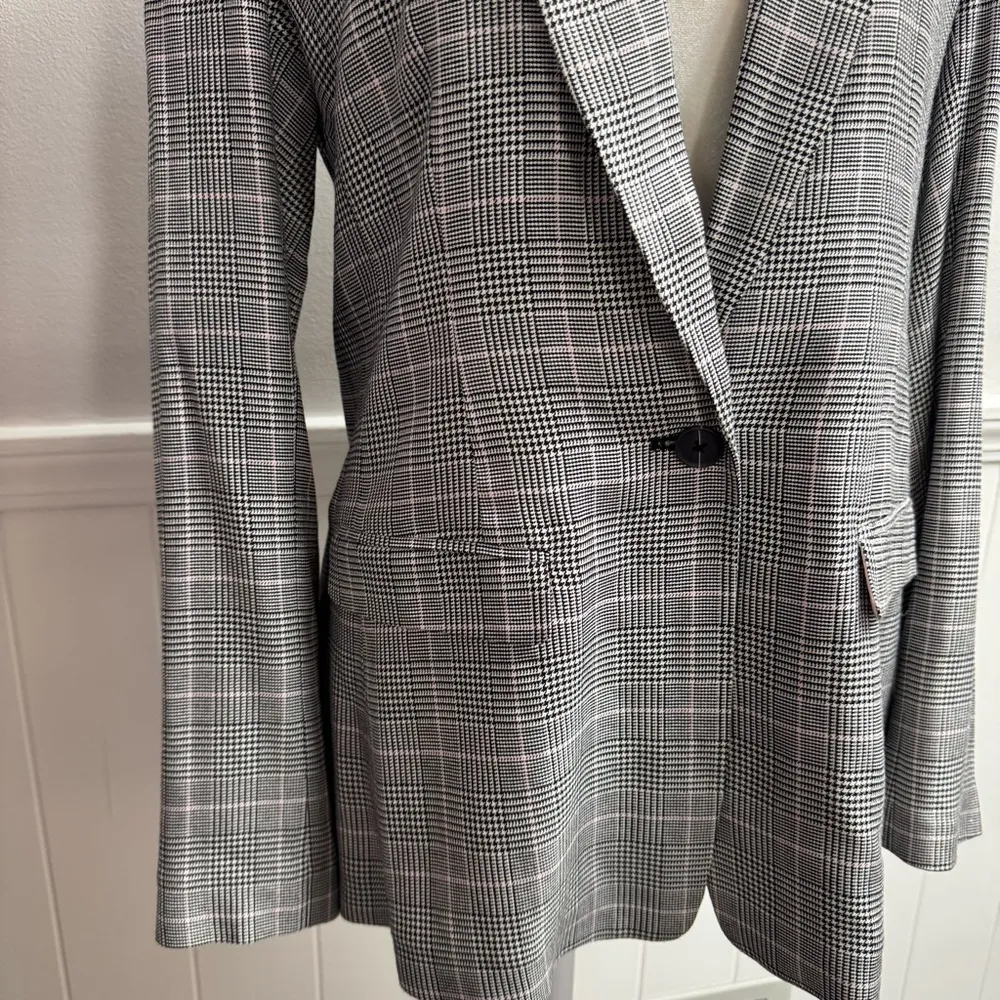 ATM Anthony Thomas Melillo Houndstooth Glen Plaid Blazer Lightweight Jacket 8 Gray - Image 8