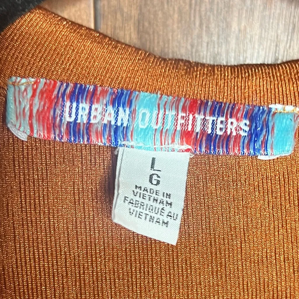 Urban Outfitters Rust Orange Ribbed Cutout Bodycon Mini Dress Collared Size L - Image 7