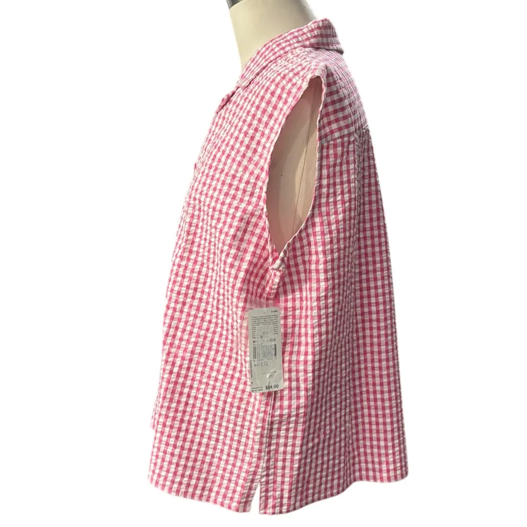 VINTAGE Pendleton Pink White Gingham Sleeveless Button Down Shirt NEW Large 90 - Image 2