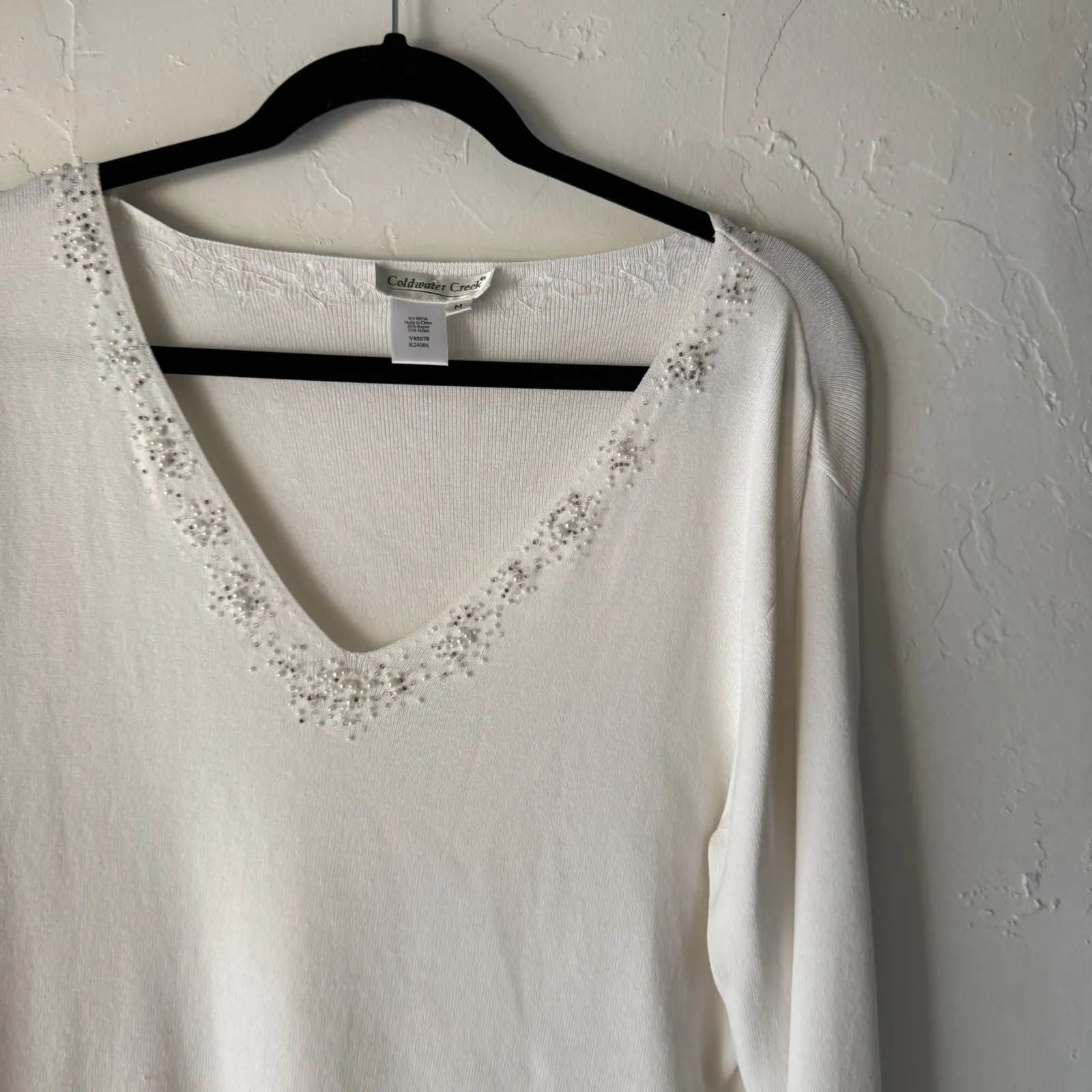 Coldwater Creek Embellished Beaded V Neck Long Sleeve Knit Top Y2k Fairy - Image 2