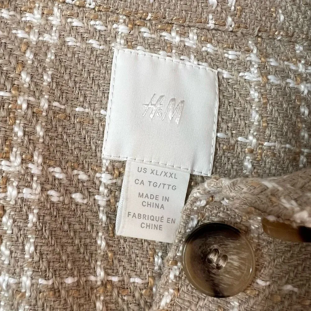 H&M Women's Tan Cream Window Pane Collared Button Down Shacket Size XL - Image 8