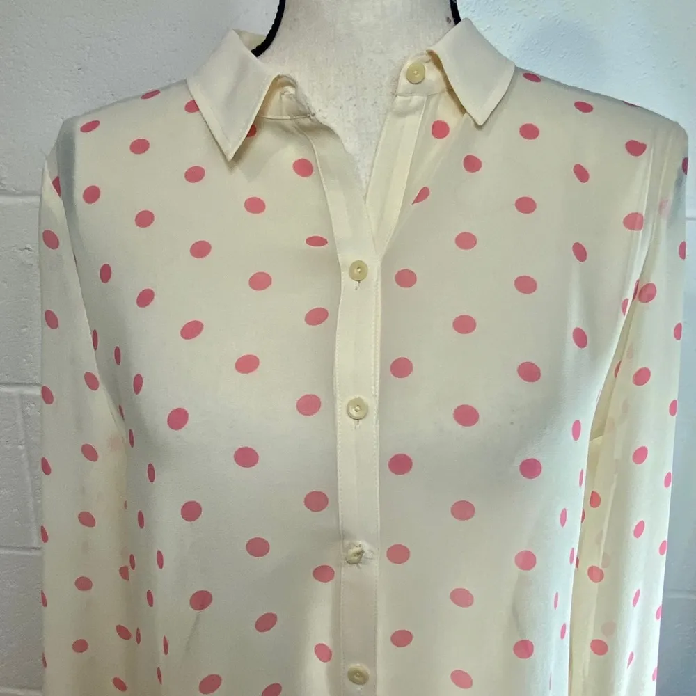 Hinge Long Sleeve Cream & Pink Polka Dot Button Up Blouse - Image 2