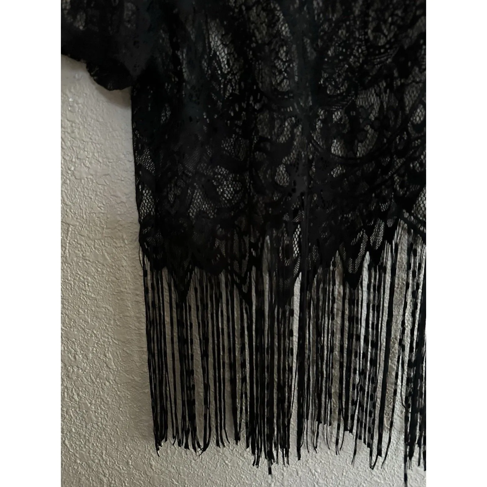 Vintage‎ Black Sheer Lace Fringe Top Witchy Dark Fairy Y2K One Size Size M - Image 3
