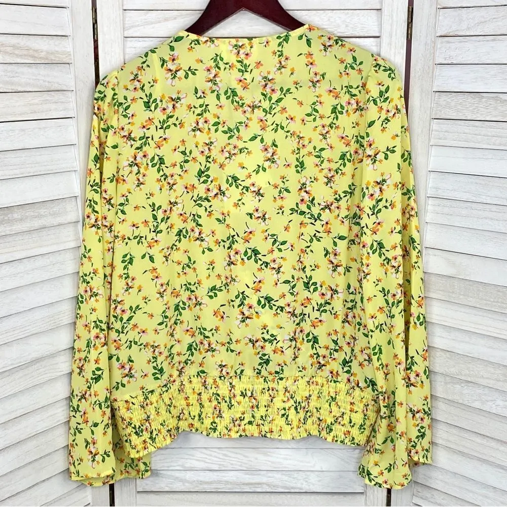 For The Republic Floral Bell Sleeve Surplice Blouse Yellow Large - Image 10