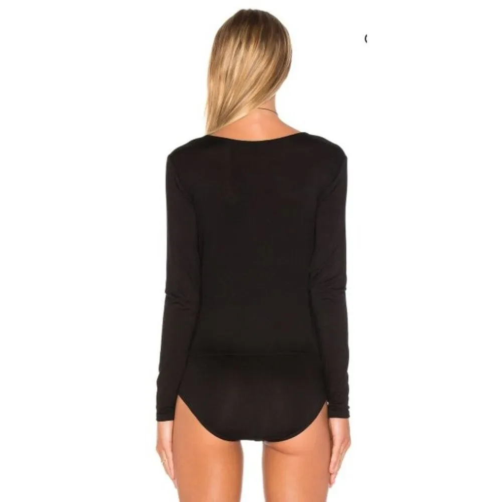 Ella Moss Black Bella Long Sleeve Wrap Front Bodysuit L - Image 2