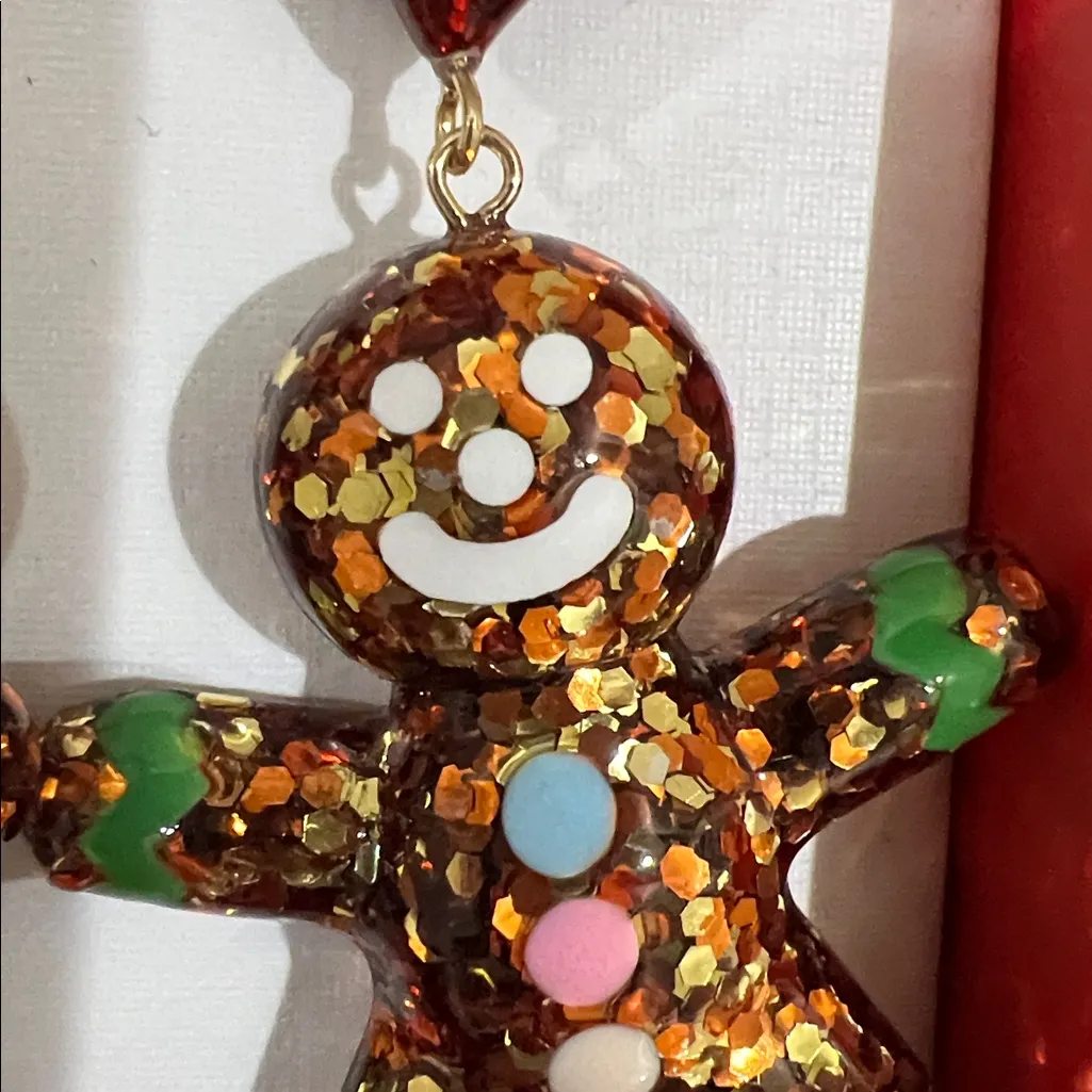 Piper K | Whimsical Glittery Gingerbread Christmas Earrings Red - Image 8
