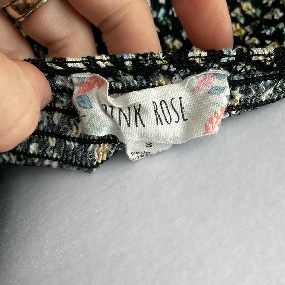 Pink Rose Black Blue Yellow Floral Slip Dress Size Small - Image 7