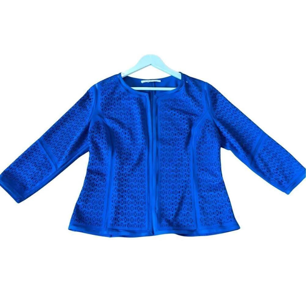 Peter Nygard blue lasercut open front blazer large - Image 2