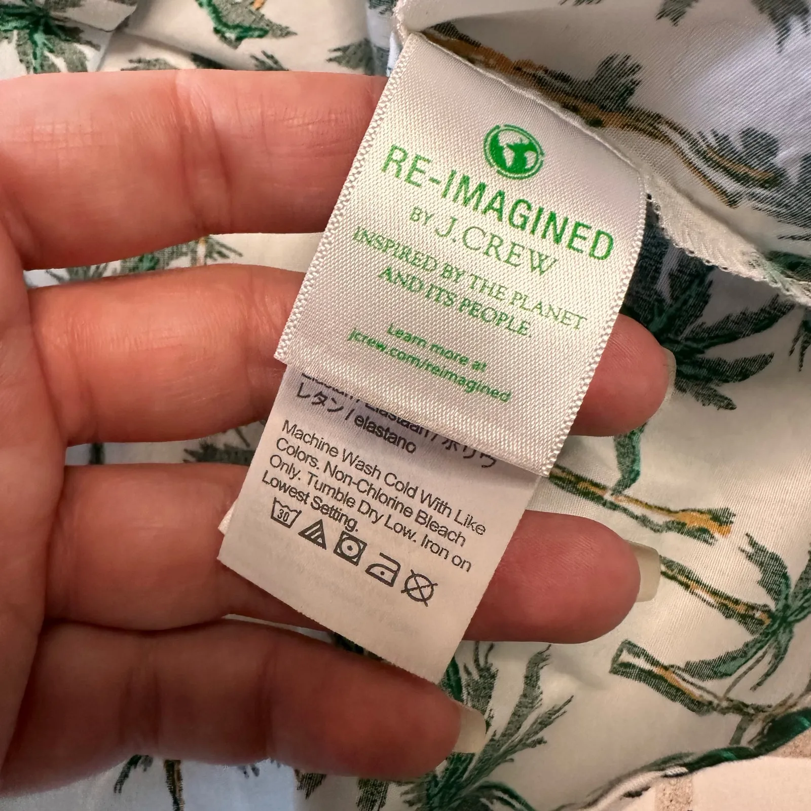 JCREW Palm Trees Tropical Printed Cotton Button Down Puff Sleeve Top Size Medium - Image 6