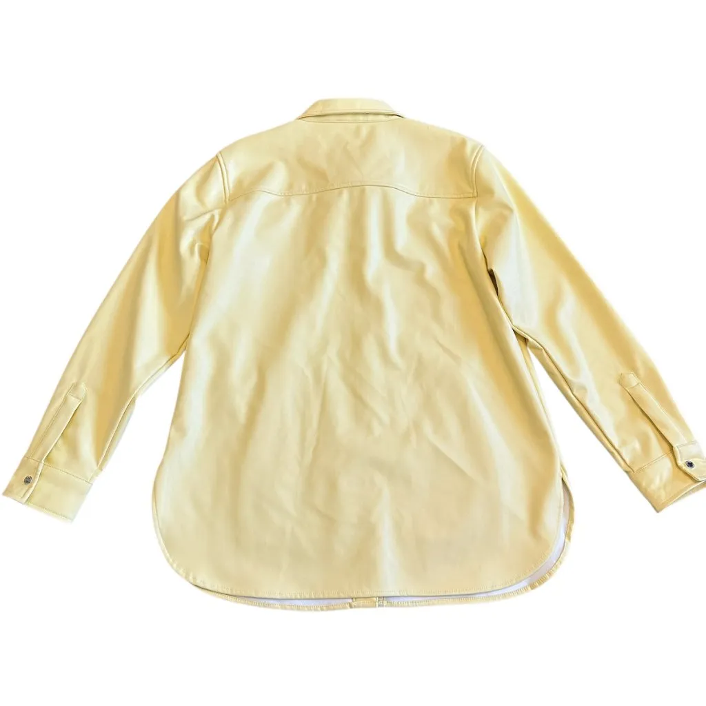 Calvin Klein Vegan Faux Leather Butter Yellow Snap Down Jacket Shacket Large - Image 7