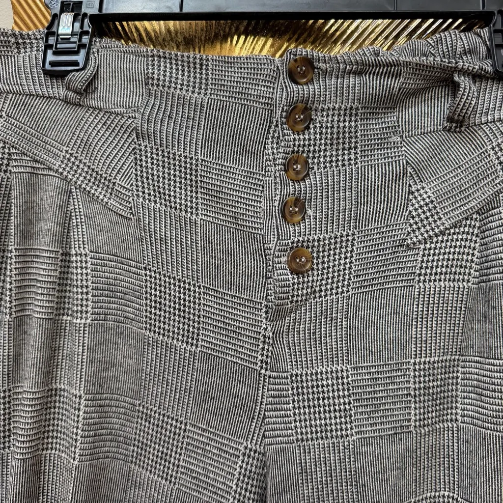 Anthropologie Maeve Plaid Womens Wide Legged Cropped Black Grey Plaid Pants XS - Image 3