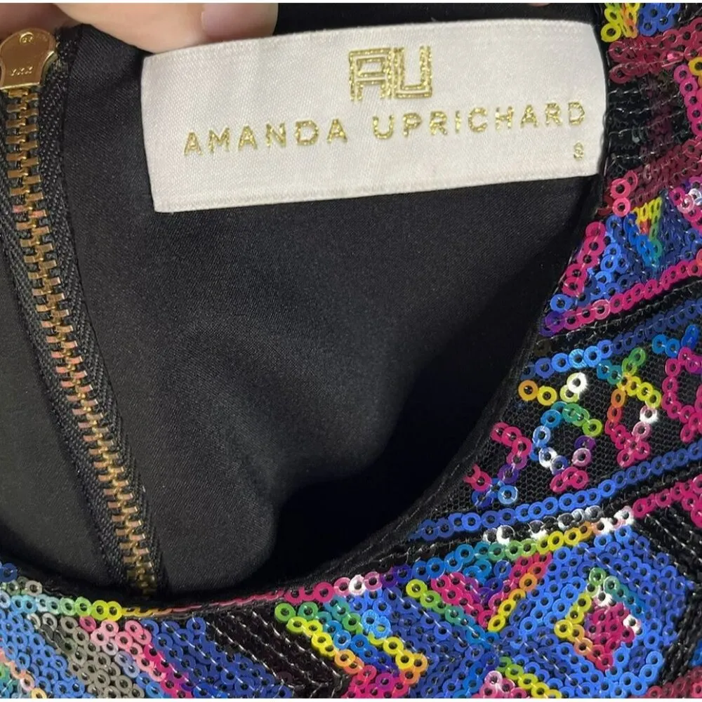 AMANDA UPRICHARD Multicolor Geometric Striped Sequin Satin Tank Top Women's sz S - Image 6