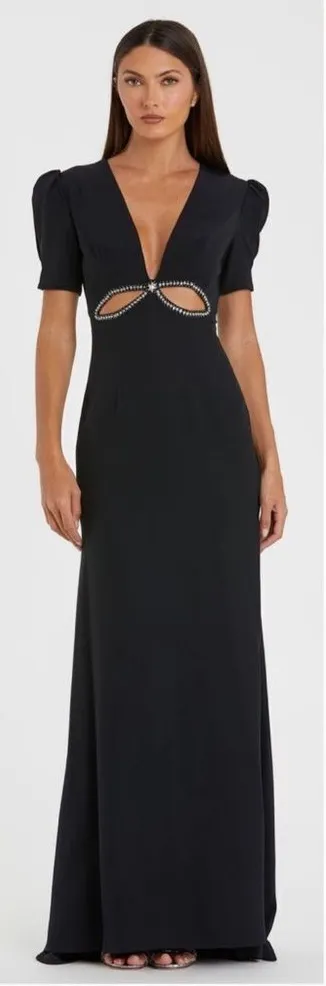 NWT Mac Duggal Ieena Puff Sleeve Black Cut Out Gown Dress 6 2630 - Image 2