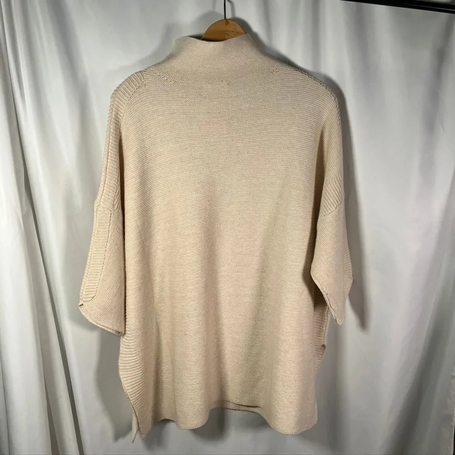 KERISMA Women's Beige Mock Neck Dolman Sleeve Knit Sweater One Size Poncho - Image 11