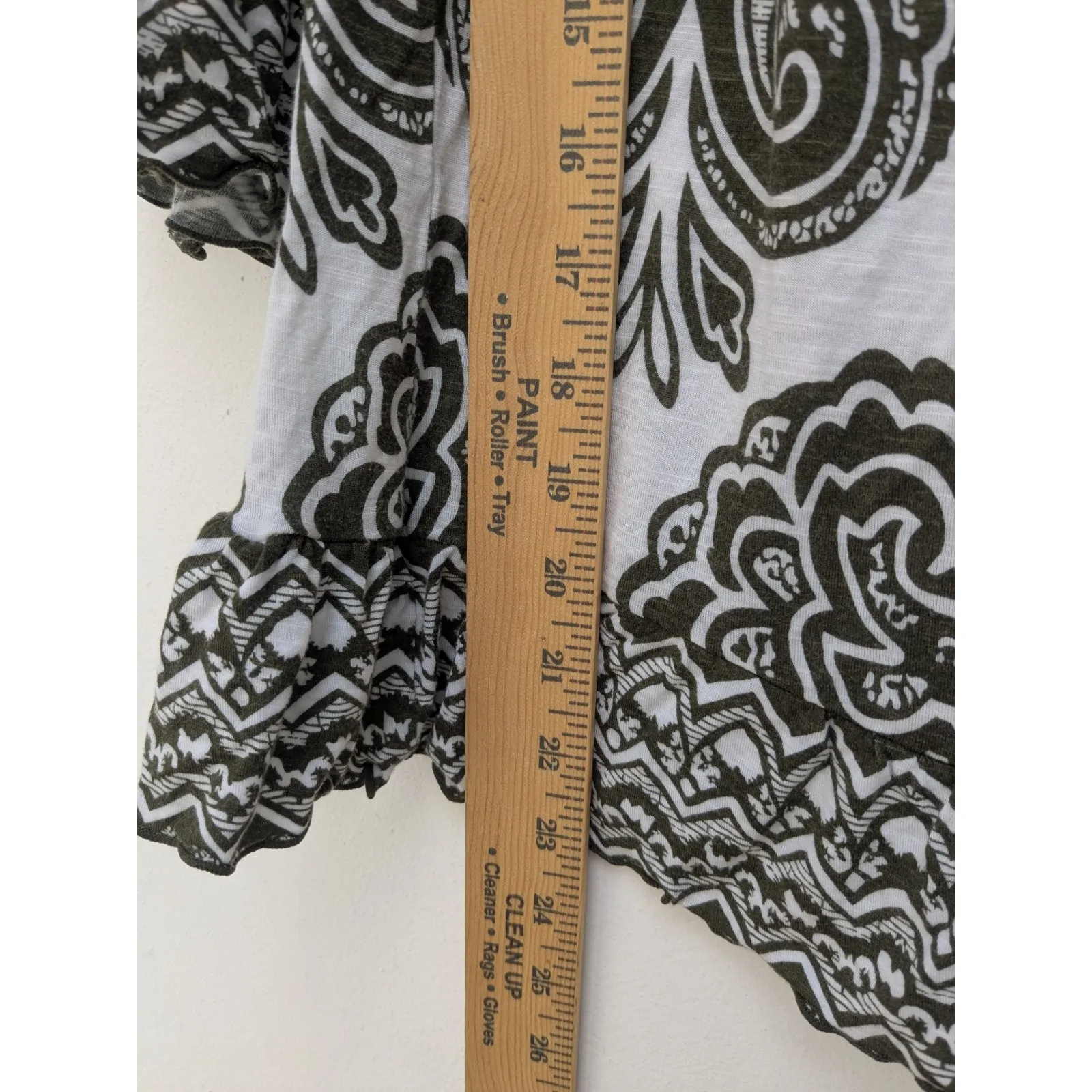 INC Women's Blouse Top 3/4 Sleeve White Green Paisley Boho Hippie Size Medium - Image 5