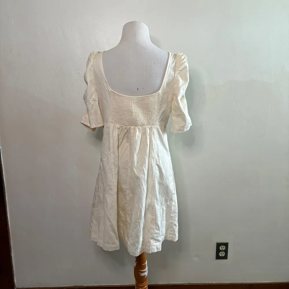 Free People NWT White Cheyenne Denim Minidress Square Neck Puff Sleeve Large/ XL - Image 3