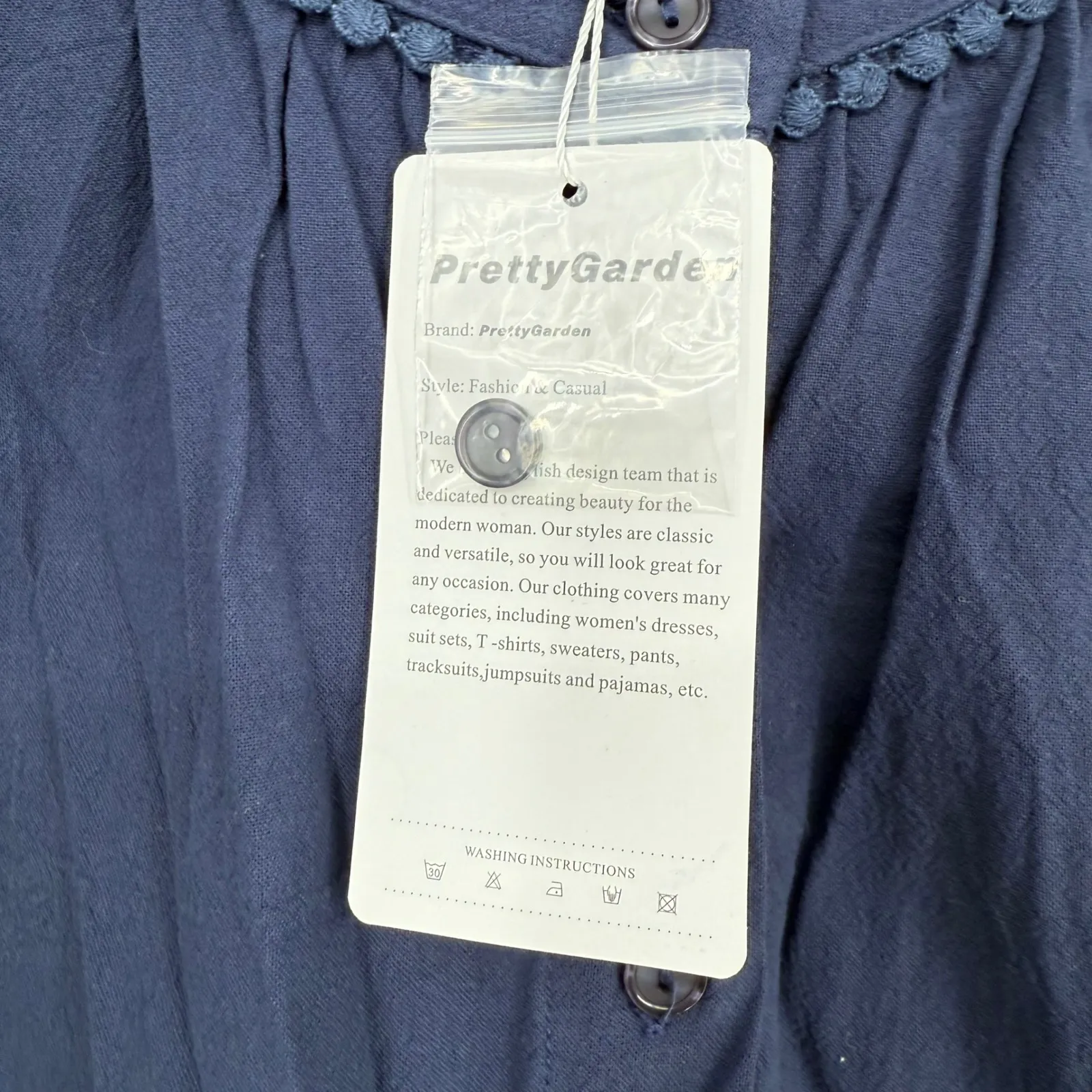 Pretty Garden Navy Blue Puff Sleeve Button Down Shirt Women's XL Casual Size undefined - Image 5