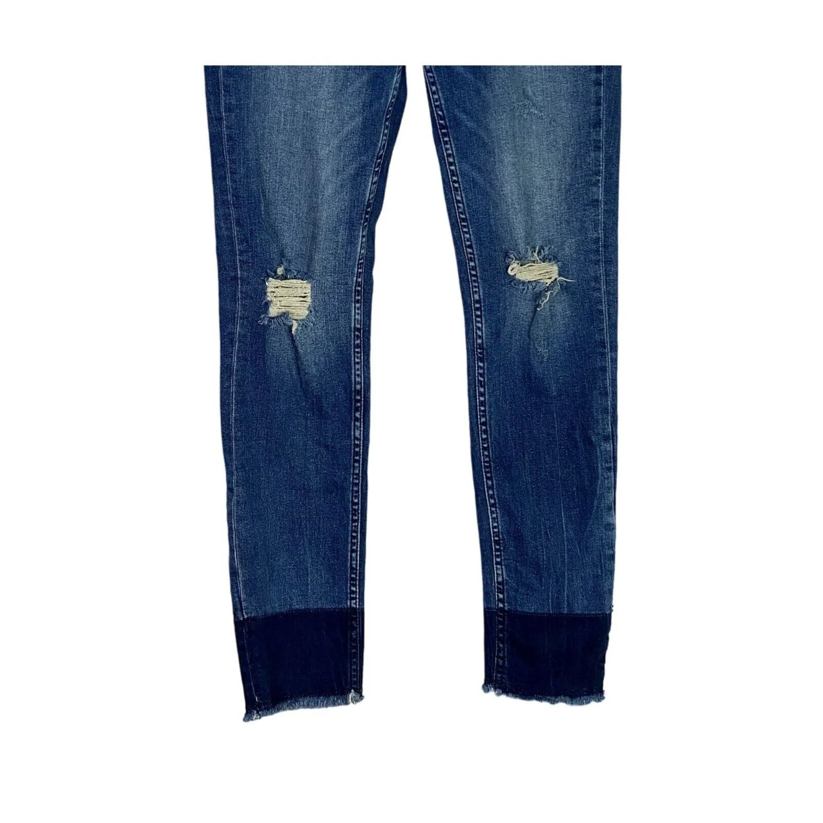 ZARA Z1975 Vintage Distressed Denim Skinny Jean Raw Frayed Hem 8 Blue #4081 - Image 3