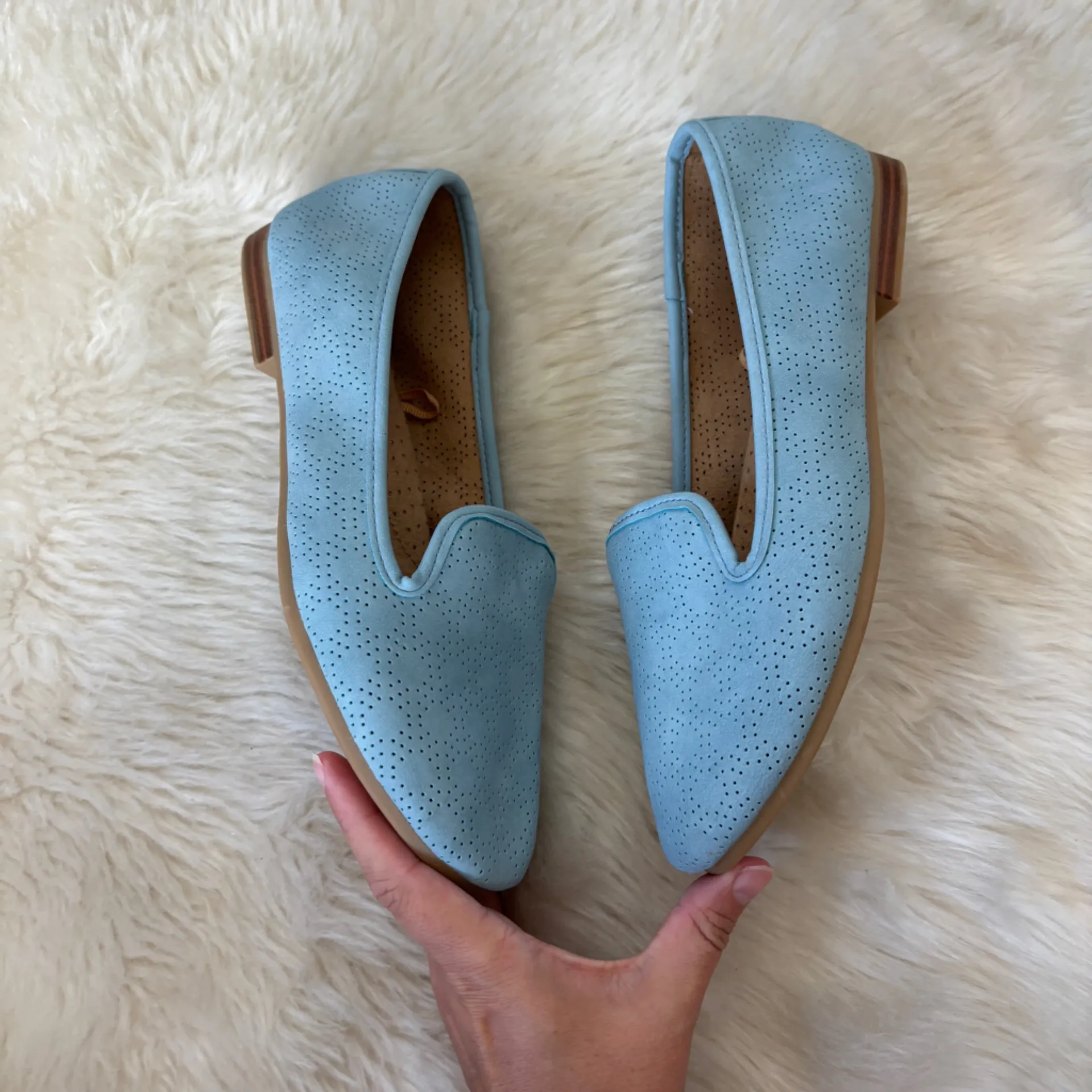White Mountain “Olivia” Light Blue Perforated Loafers - Image 2
