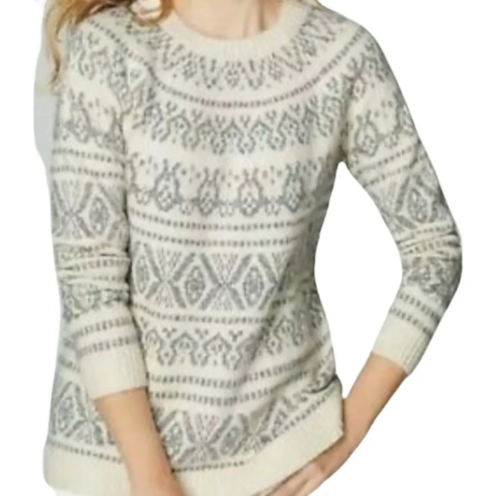 J Jill cotton blend textured fair isle Nordic sweater size S - Image 2