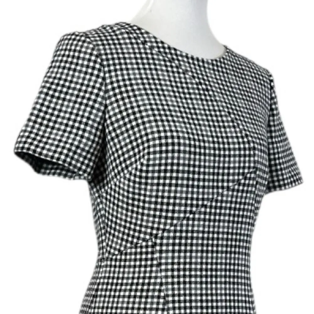 Marks & Spencer Midi Sheath Dress Jewel Neck Black Houndstooth Women’s Size 6 - Image 8