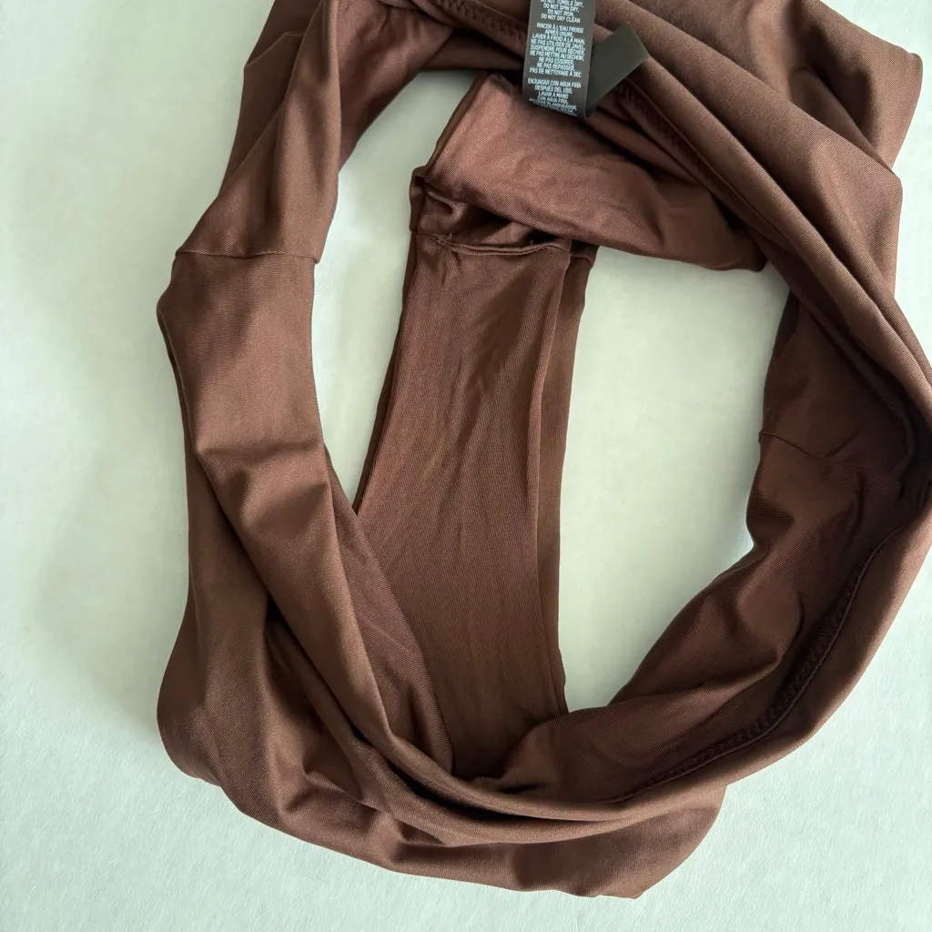 NWT SKIMS Sculpting swim ruched lined bikini top & mid rise bottom cocoa xs/s - Image 14