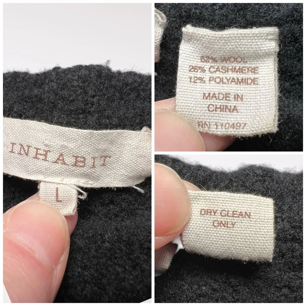 Inhabit Black Wool & Cashmere Blend Sweater Lightweight Relaxed Fit Large - Image 4