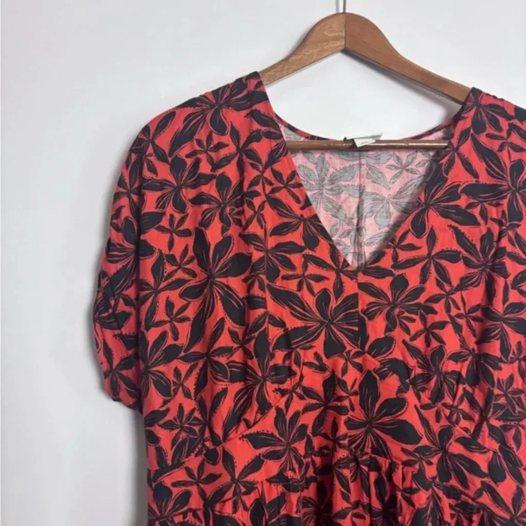 Ava & Viv Plus Size Red Orange Black Floral Dolman Short Sleeve Midi Dress - Image 8