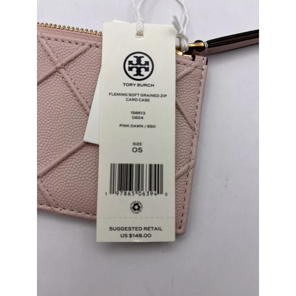Tory Burch fleming soft grained zip card case Color Pink Dawn New w/tag $148 - Image 4