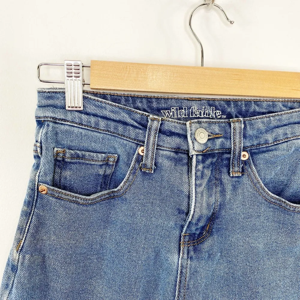 Wild Fable  Medium Wash Blue Denim High Rise Raw Hem Mom Jeans Women's Size 00 - Image 6