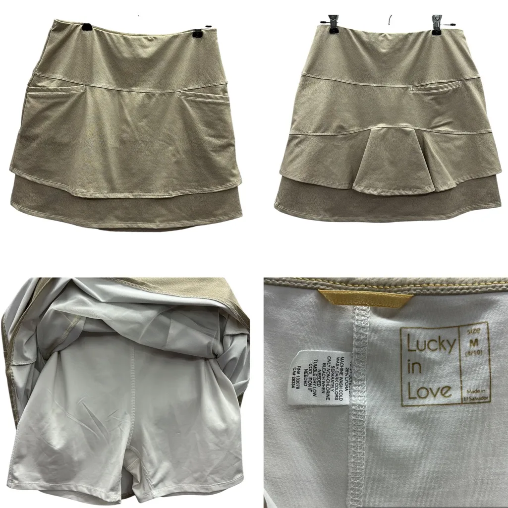 Lucky in Love Khaki Snakeskin Print Tiered 3 Pocket Athletic Skort Medium 8 10 Tan - Image 2