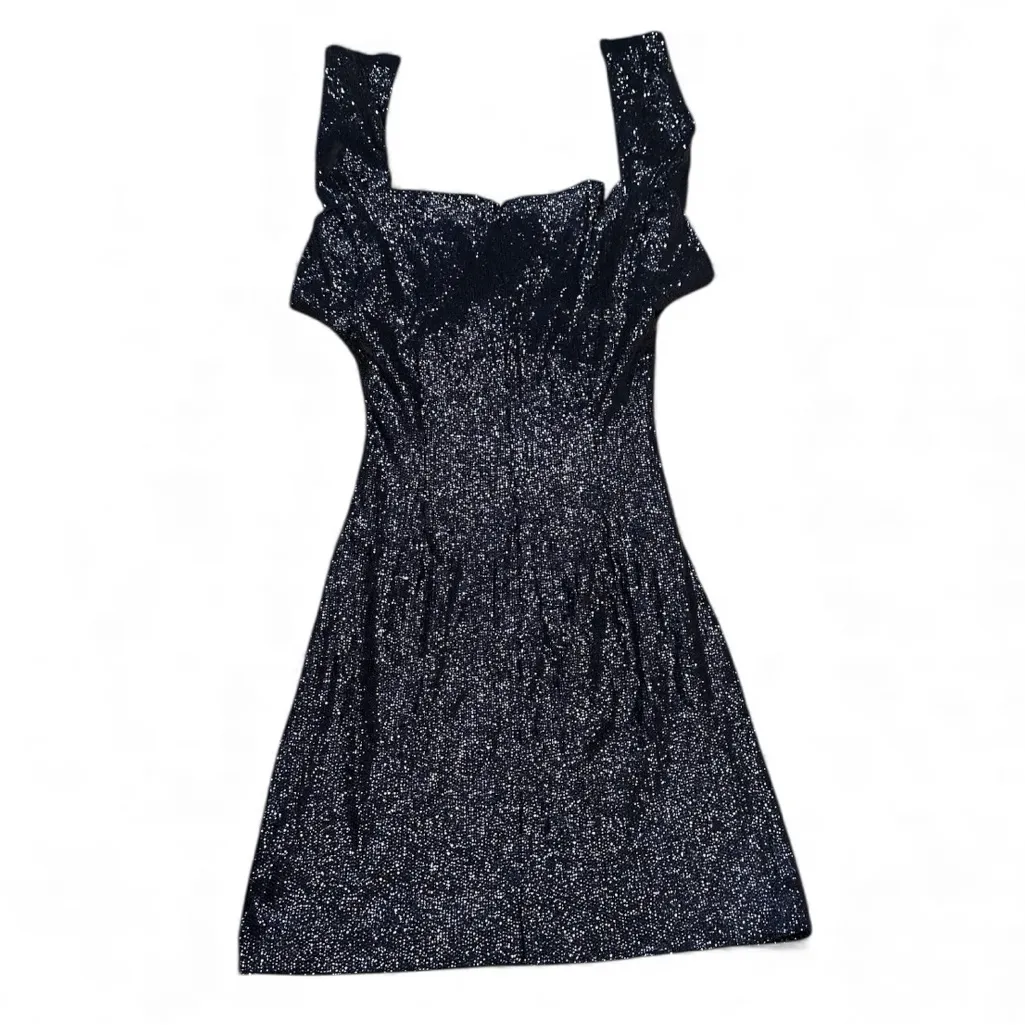 Rachel Zoe Navy Blue Sequined Glitter Mesh Long Sleeve Ruched Side Mini Dress 4 - Image 5