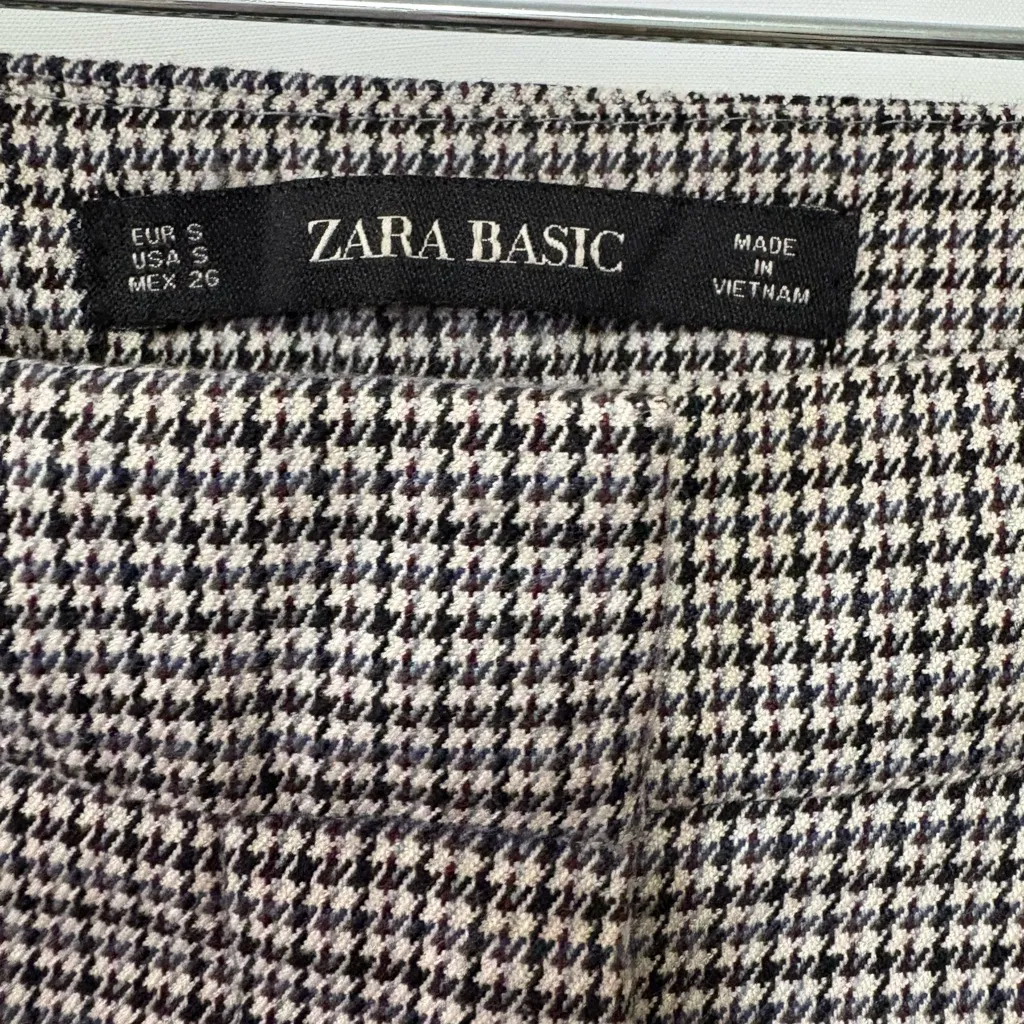 ZARA  Basic Houndstooth Black White Pants Ruffle Pockets‎ Size Small - Image 5