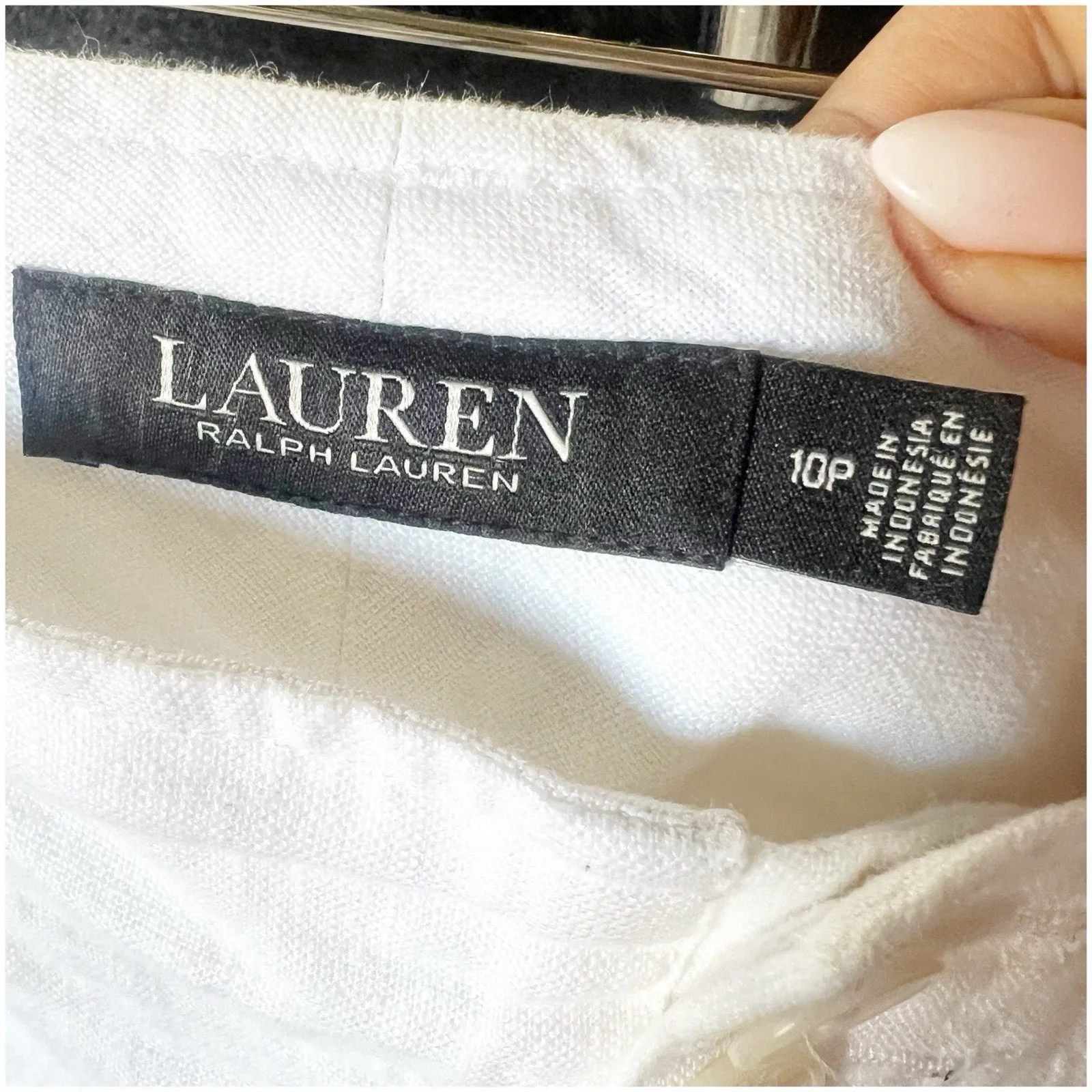 Lauren Ralph Lauren Pants Women's 10 White 100% Linen Wide Leg Drawstring Beach - Image 7