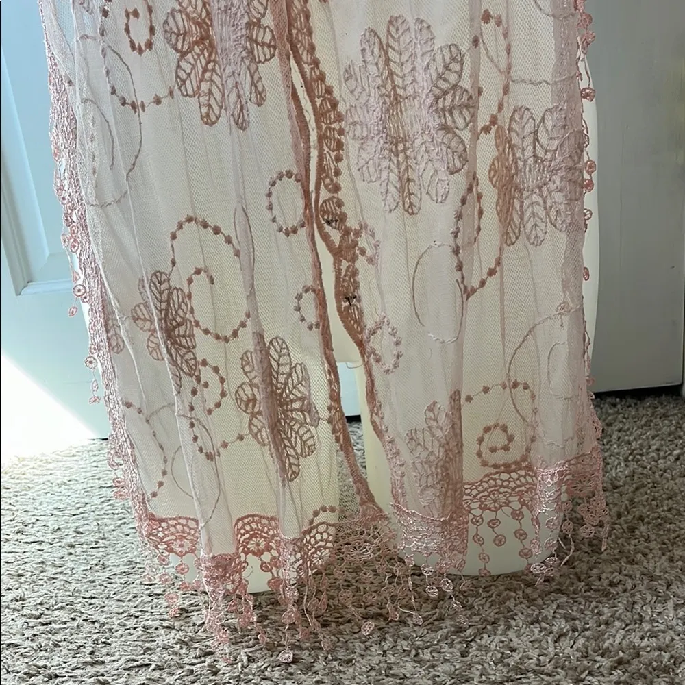 Maurice's Dainty Ethereal Floral Lace Scarf in Blush Pink w/ Tassels - Image 4
