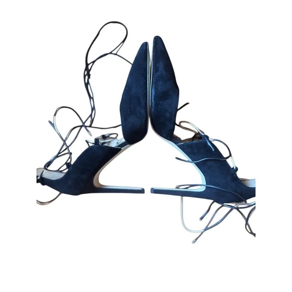 Sam Edelman Black Suede Pointed Toe Lace Up Stiletto Heels Women size 10 - Image 2