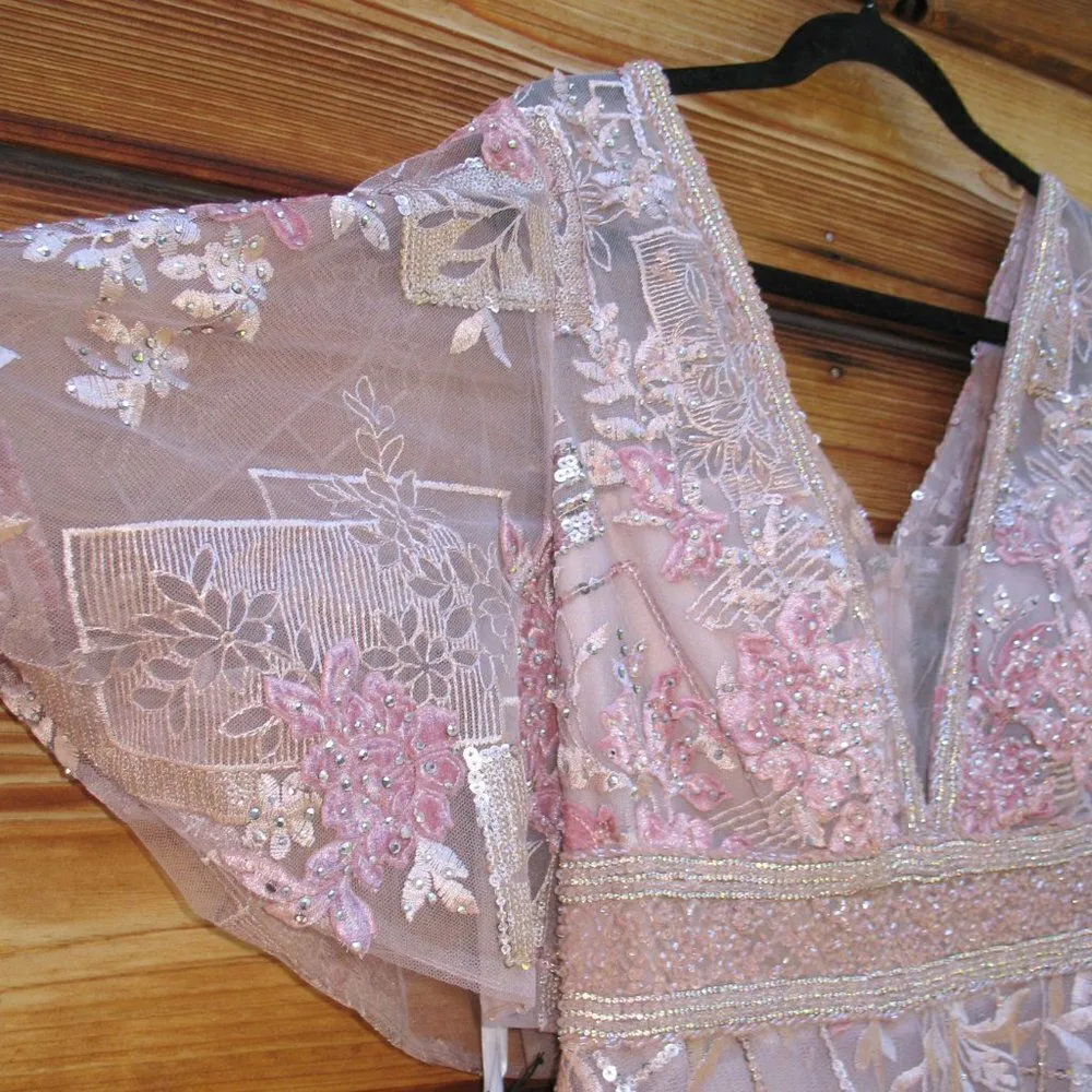 Mac Duggal 20262 Womens Pink Embroidered Flounce Sleeve Gown Dress - Image 9